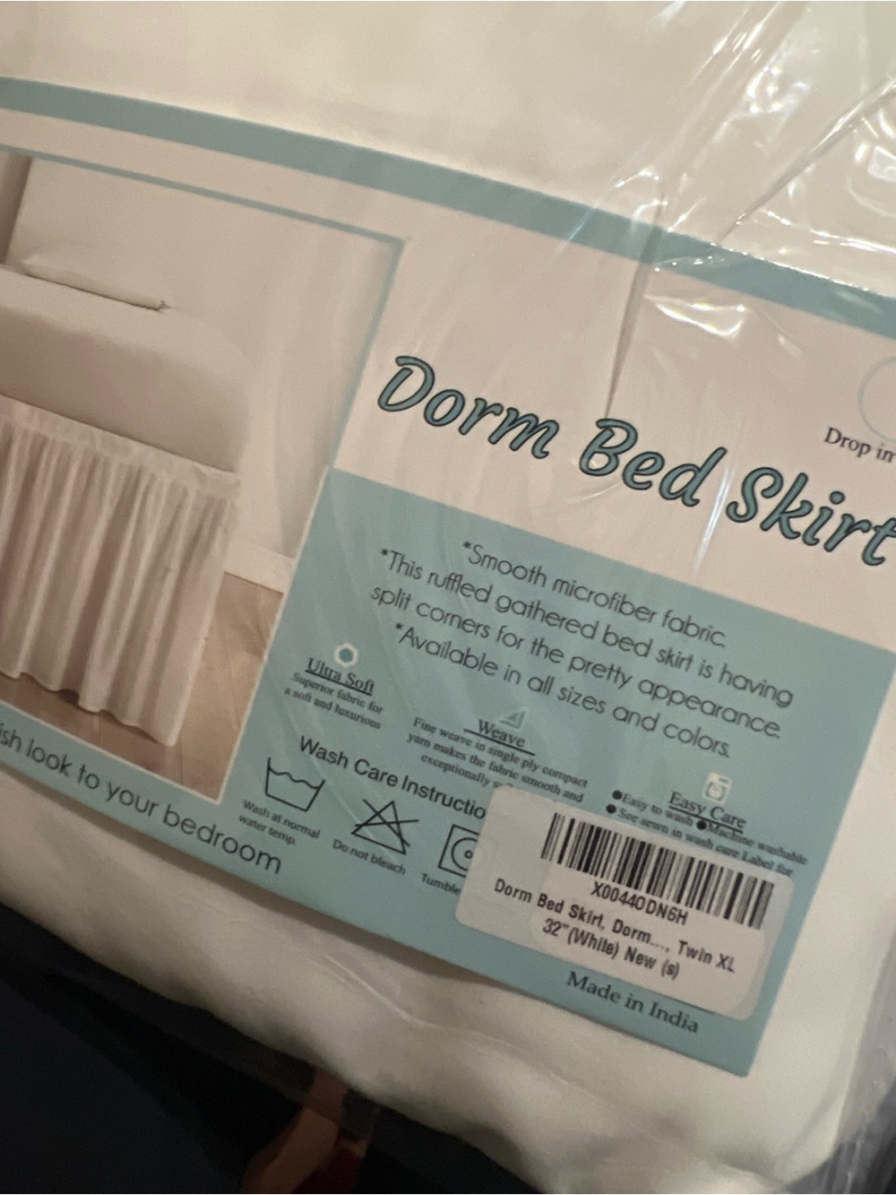NWT Twn XL 32” Dorm Bed Skirt - White Microfiber - Picture 4 of 4